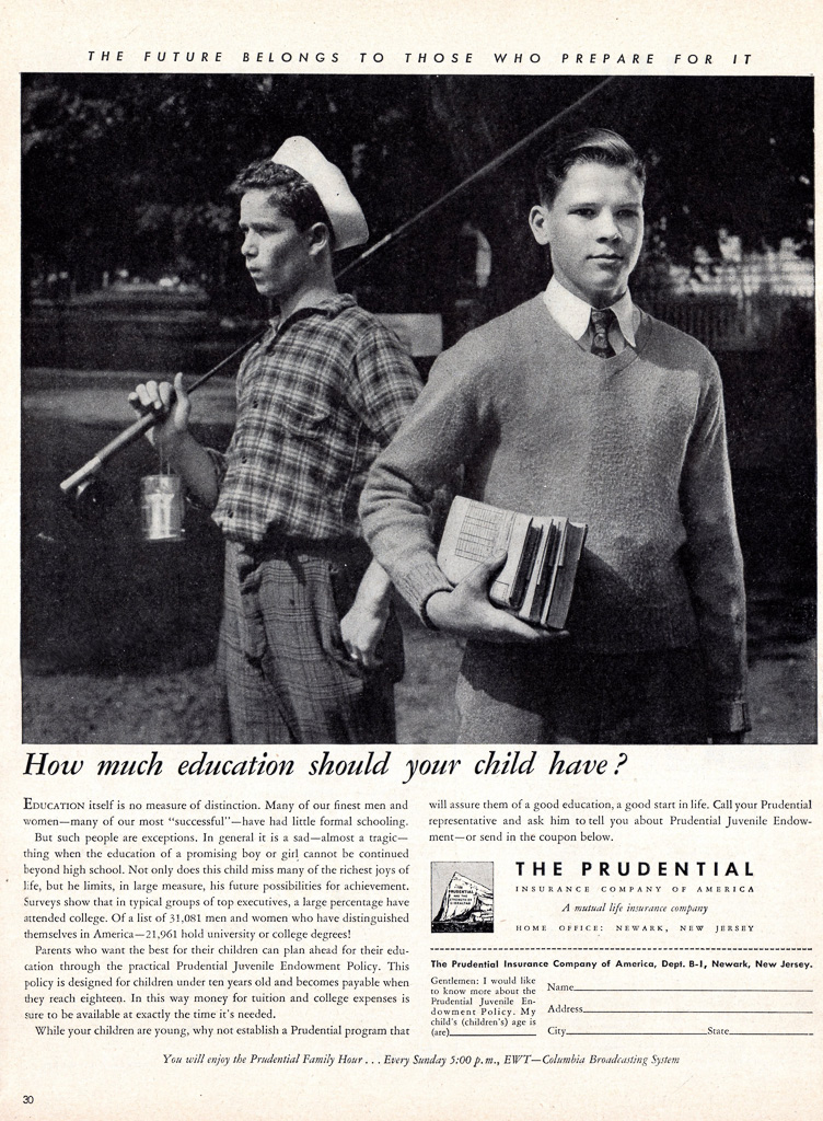 1945 THE PRUDENTIAL INSURANCE PRINT AD. Life